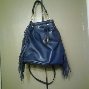 Blue Genuine Leather Fringe Bag